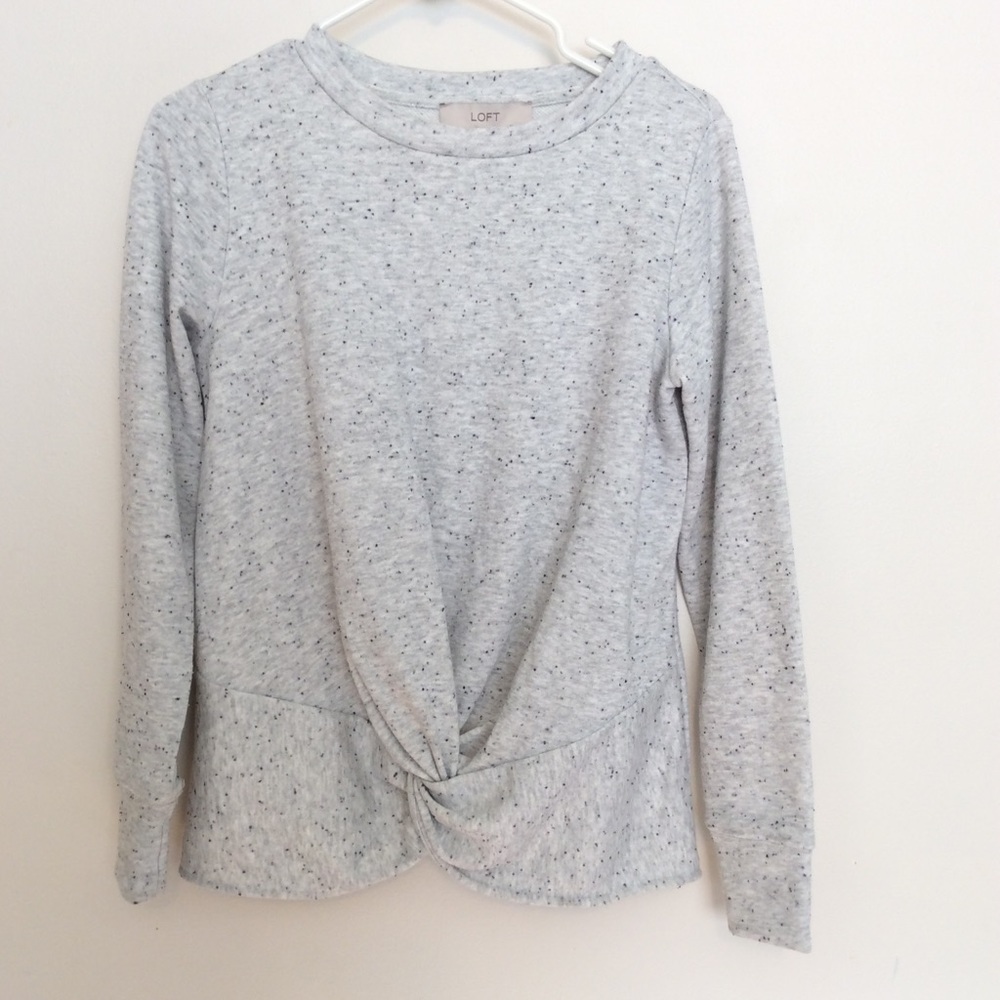 Loft Knot Twist Front Gray Speckled Sweatshirt S